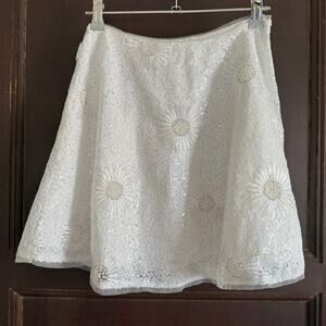 ZARA | Sparkly Girl's White Sequin Beaded Embroidered Floral A Line Skirt | 9-10